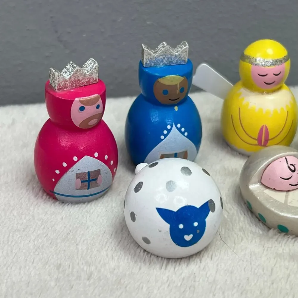 Target Wood Nativity Set Figures Wooden Colorful Small Child Size 7 Piece